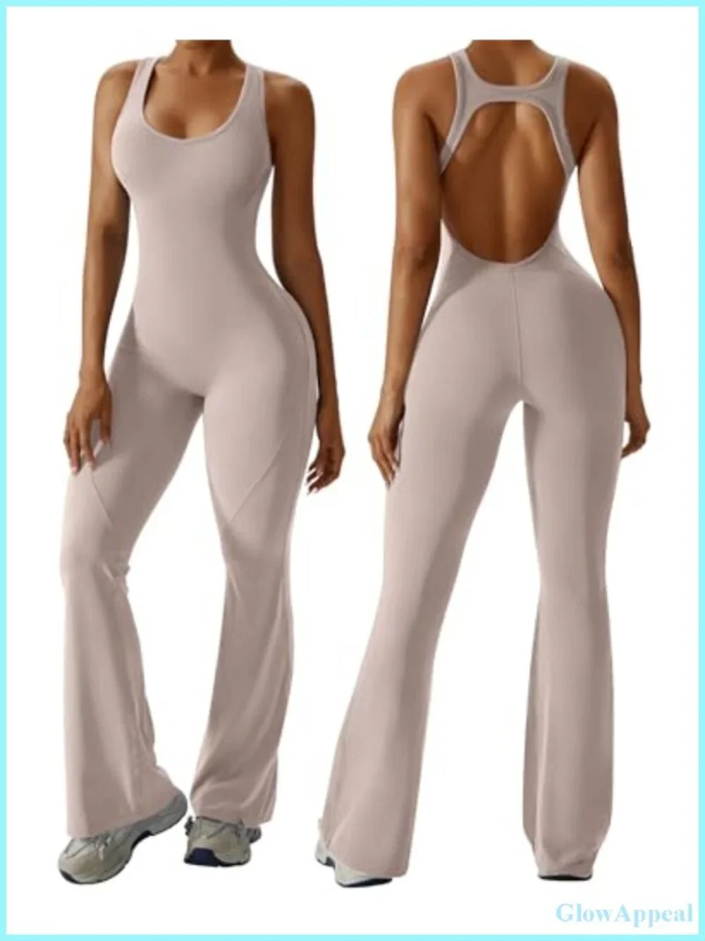 Flare Jumpsuit with Bra Tummy Control Cutout Romper Workout Outfit Sleeveless